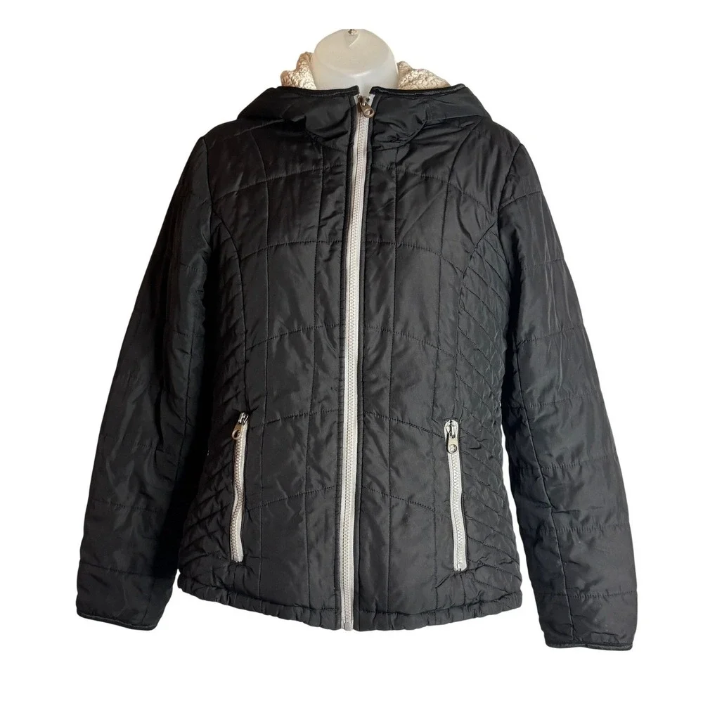 Kenneth Cole New York | Black Quilted‎ Sherpa Lined Hooded Puffer Jacket | Small